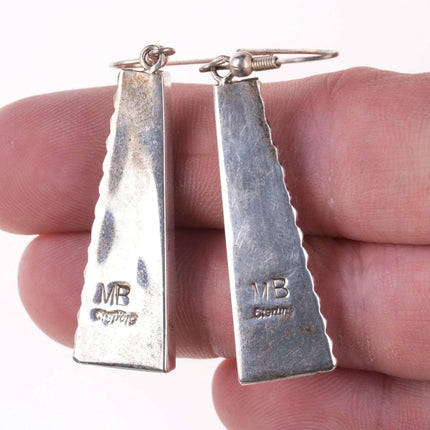 Mel Benally Navajo Sterling Opal, and Charoite channel inlay earrings - Estate Fresh Austin