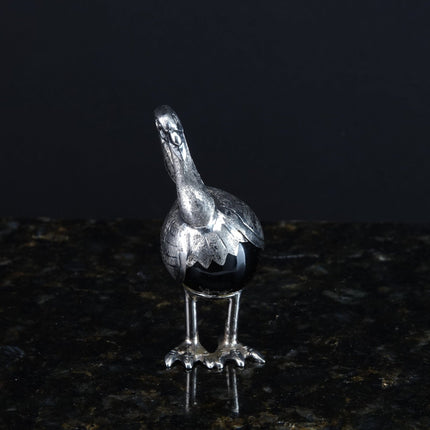 Mexican Plateado Silver Wobbling flamingo on Onyx ball - Estate Fresh Austin