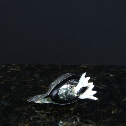 Mexican Plateado Silver Wobbling flamingo on Onyx ball - Estate Fresh Austin