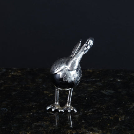 Mexican Plateado Silver Wobbling flamingo on Onyx ball - Estate Fresh Austin