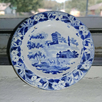 Mid 19th century Pearlware Blue Transferware Staffordshire Child's Plate Hackwoo - Estate Fresh Austin
