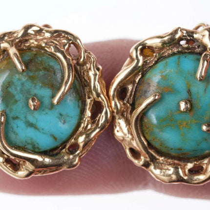 Mid Century 14k gold/Turquoise clip on earrings - Estate Fresh Austin