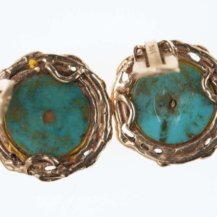 Mid Century 14k gold/Turquoise clip on earrings - Estate Fresh Austin