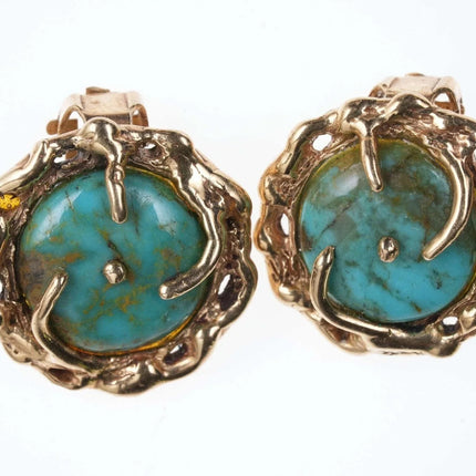Mid Century 14k gold/Turquoise clip on earrings - Estate Fresh Austin