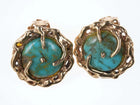 Mid Century 14k gold/Turquoise clip on earrings - Estate Fresh Austin