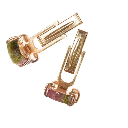 Mid Century 14k Natural Watermelon Tourmaline cufflinks - Estate Fresh Austin