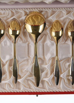 Mid Century Frigast Gilt Sterling Guilloche enamel demitasse/sugar spoon set - Estate Fresh Austin