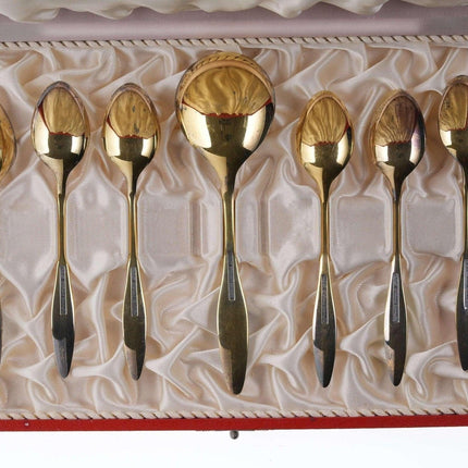 Mid Century Frigast Gilt Sterling Guilloche enamel demitasse/sugar spoon set - Estate Fresh Austin