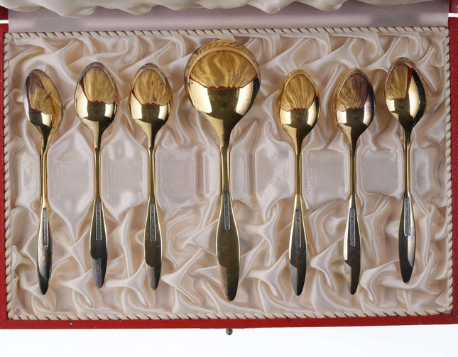 Mid Century Frigast Gilt Sterling Guilloche enamel demitasse/sugar spoon set - Estate Fresh Austin