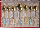 Mid Century Frigast Gilt Sterling Guilloche enamel demitasse/sugar spoon set - Estate Fresh Austin