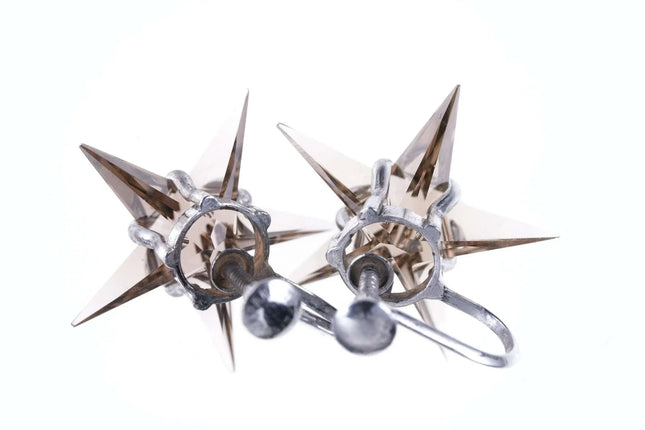 Mid Century Japanese Sterling Crystal Star screw back earrings - Estate Fresh Austin