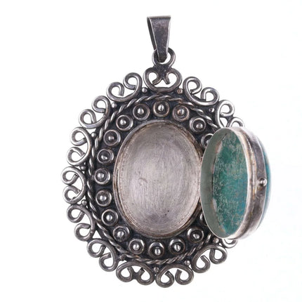 Mid Century Los Ballesteros Secret compartment Chrysocolla and sterling pendant - Estate Fresh Austin