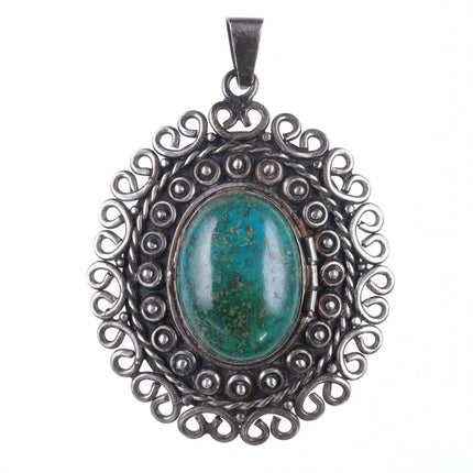 Mid Century Los Ballesteros Secret compartment Chrysocolla and sterling pendant - Estate Fresh Austin