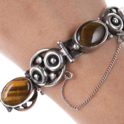Mid Century Modernist Los Ballesteros Sterling and Cat's Eye bracelet - Estate Fresh Austin