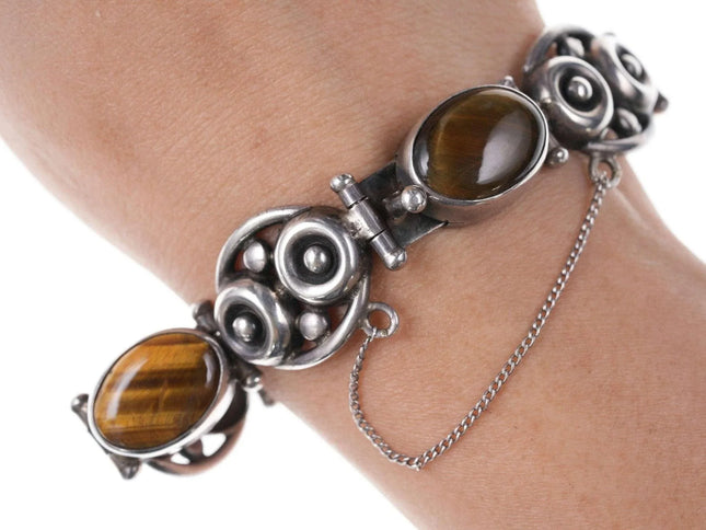 Mid Century Modernist Los Ballesteros Sterling and Cat's Eye bracelet - Estate Fresh Austin