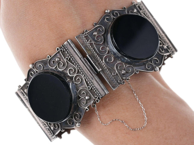 Mid Century Modernist Los Ballesteros Sterling and Onyx bracelet - Estate Fresh Austin