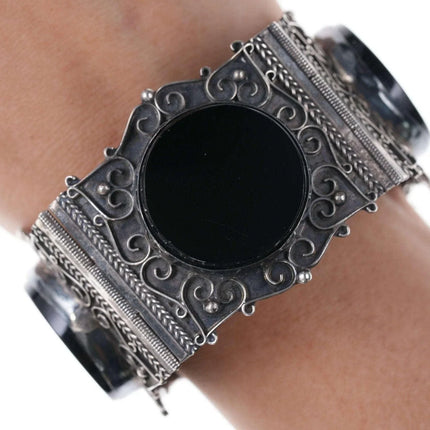 Mid Century Modernist Los Ballesteros Sterling and Onyx bracelet - Estate Fresh Austin