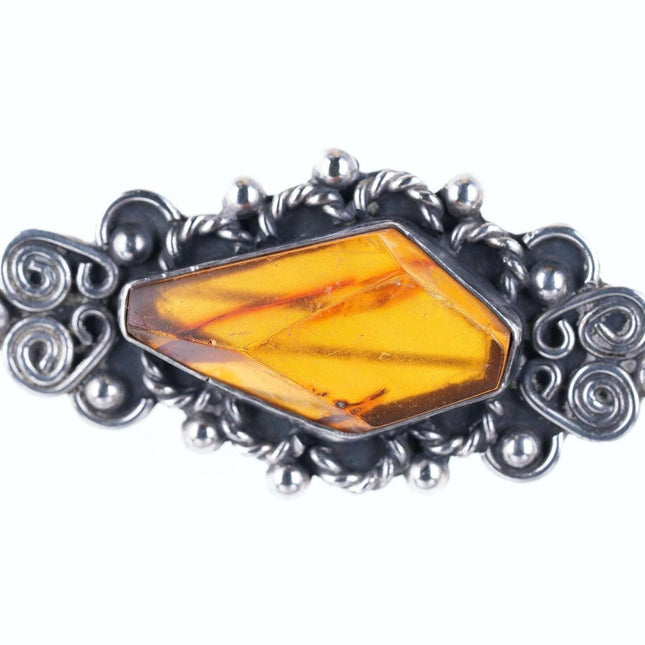 Mid Century sterling and amber brooch pin - Estate Fresh Austin