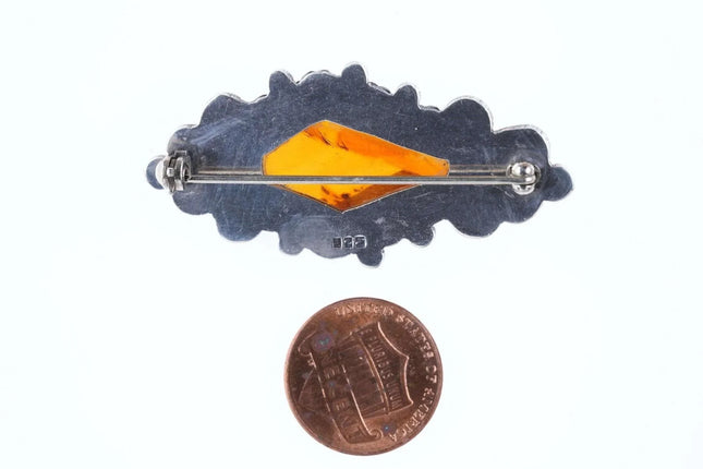 Mid Century sterling and amber brooch pin - Estate Fresh Austin