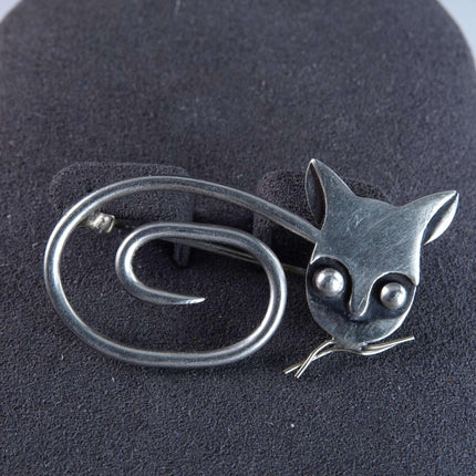 Mid Century Sterling Cat and Owl Brooch Signed pin - Estate Fresh Austin