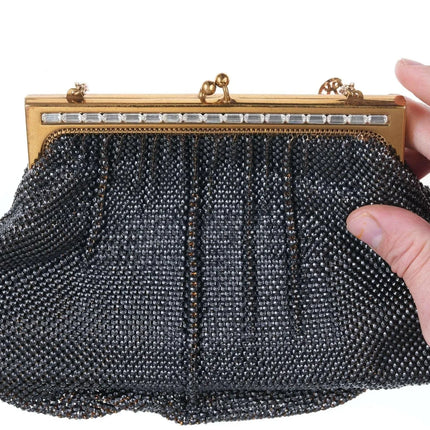 Mid Century Vintage Whiting and Davis Mesh handbag with Rhinestone top - Estate Fresh Austin