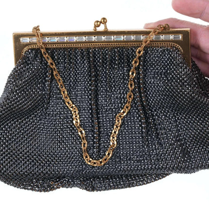 Mid Century Vintage Whiting and Davis Mesh handbag with Rhinestone top - Estate Fresh Austin