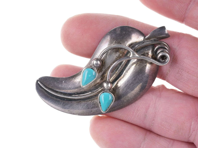 Miguel Martinez Rancho Alegre Sterling silver turquoise Chile pin - Estate Fresh Austin