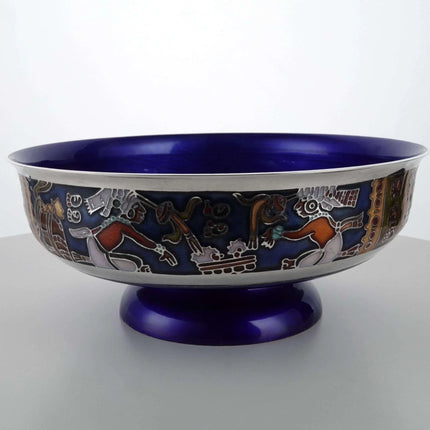 Miguel Pineda Mexican Champleve Enamel Aztec Decorated Centerpiece bowl - Estate Fresh Austin