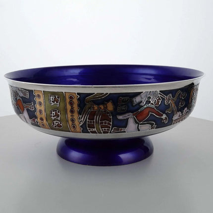 Miguel Pineda Mexican Champleve Enamel Aztec Decorated Centerpiece bowl - Estate Fresh Austin
