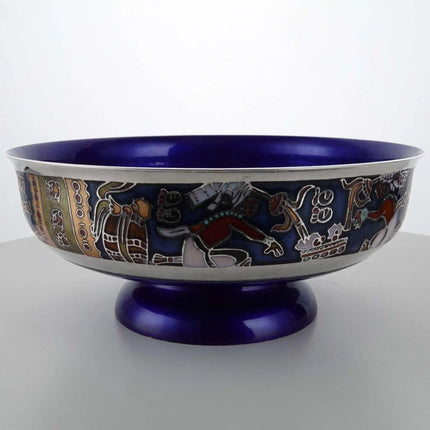 Miguel Pineda Mexican Champleve Enamel Aztec Decorated Centerpiece bowl - Estate Fresh Austin
