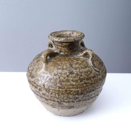 Ming Chinese Brown Stoneware Jar with handles - Estate Fresh Austin