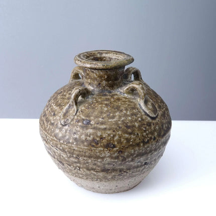 Ming Chinese Brown Stoneware Jar with handles - Estate Fresh Austin