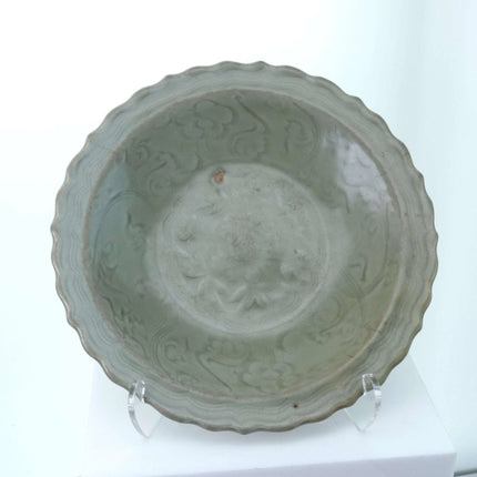 Ming Chinese Celadon Plate with Lotus Motif - Estate Fresh Austin