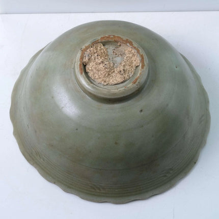 Ming Dynasty Chinese Barbed Edge Celadon Bowl with incised Lotus Decoration - Estate Fresh Austin