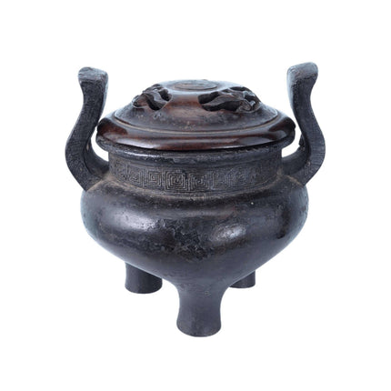 Ming Dynasty Chinese Bronze Tripod Censer with Greek Fret Rim - Estate Fresh Austin