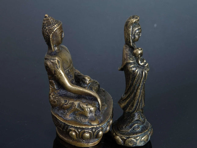 Miniature Antique Bronze Buddha and Guanyin Bodhisattva - Estate Fresh Austin