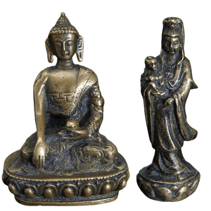 Miniature Antique Bronze Buddha and Guanyin Bodhisattva - Estate Fresh Austin