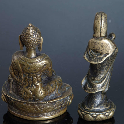 Miniature Antique Bronze Buddha and Guanyin Bodhisattva - Estate Fresh Austin