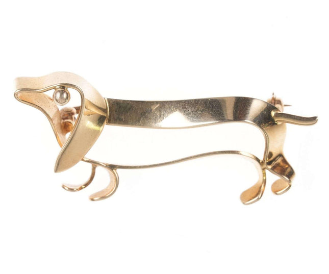 Modernist 14k Tiffany Dachshund Weiner dog pin - Estate Fresh Austin