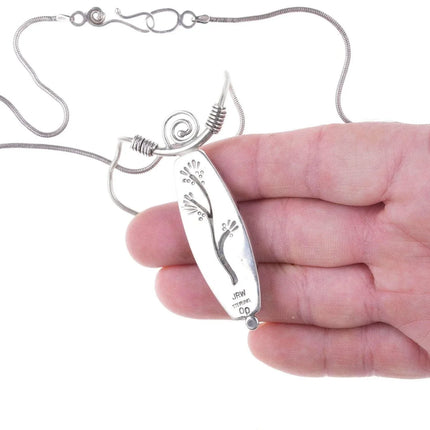 Modernist Native American Sterling petrified wood gemset necklace - Estate Fresh Austin