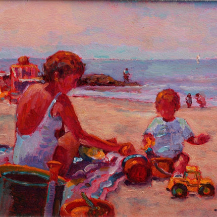 Monique Sakellarios Impressionist New Hampshire Beach Oil on Board - Estate Fresh Austin