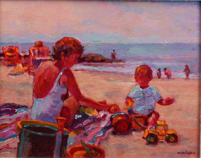 Monique Sakellarios Impressionist New Hampshire Beach Oil on Board - Estate Fresh Austin