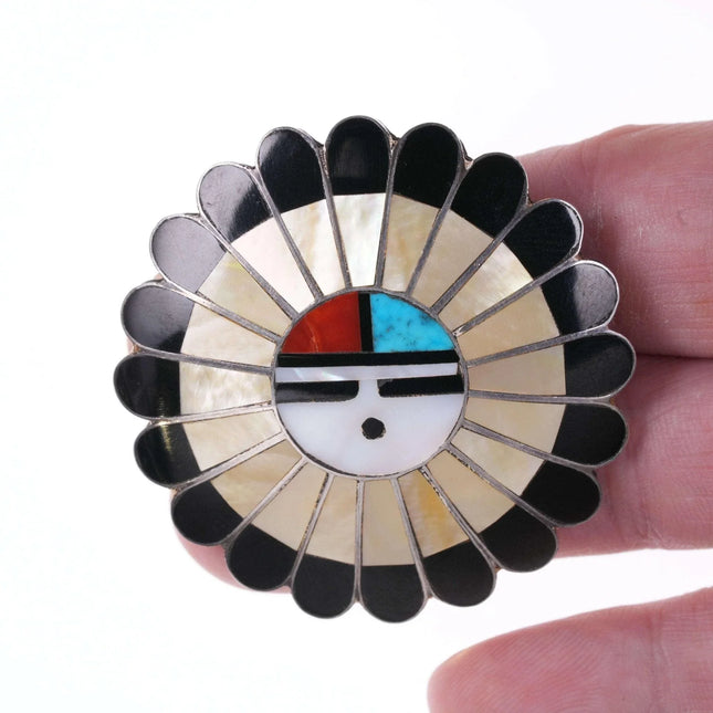 Morris Laahte Zuni Silver Multi-Stone Channel inlay pendant/pin - Estate Fresh Austin