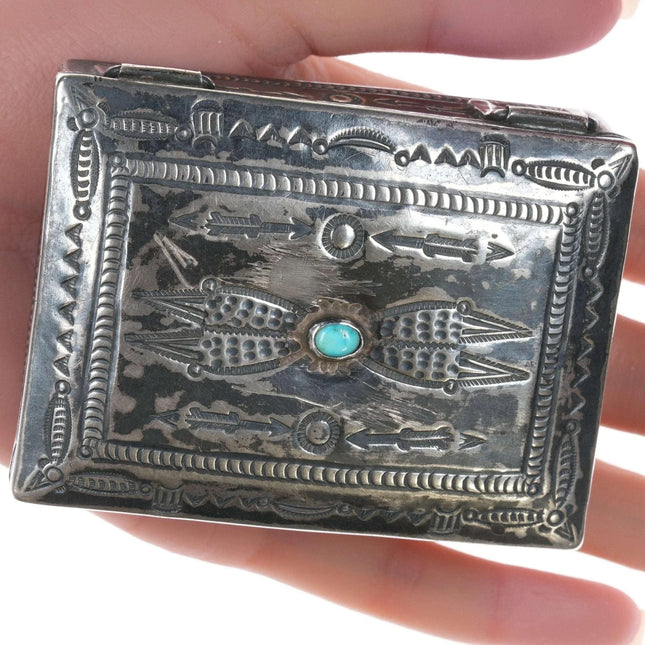 Morris Robinson (1900-1987) Hopi Silver box with turquoise - Estate Fresh Austin