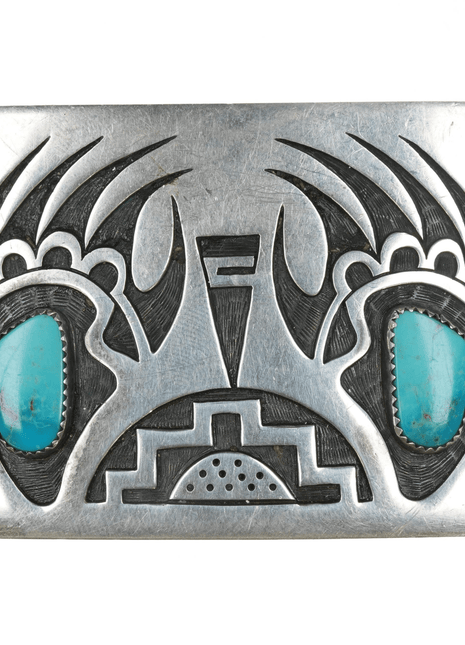 MS Hopi Sterling and turquoise overlay belt buckle - Estate Fresh Austin