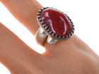 Nakai Native American Mediterranean Coral sterling ring with fancy bezel - Estate Fresh Austin