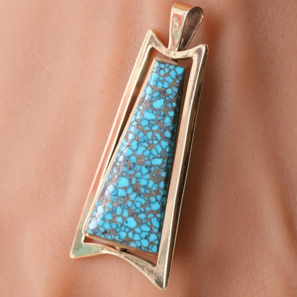 Native American 14k Gold Spiderweb turquoise/Channel inlay spinner pendant - Estate Fresh Austin