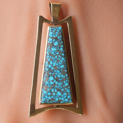 Native American 14k Gold Spiderweb turquoise/Channel inlay spinner pendant - Estate Fresh Austin