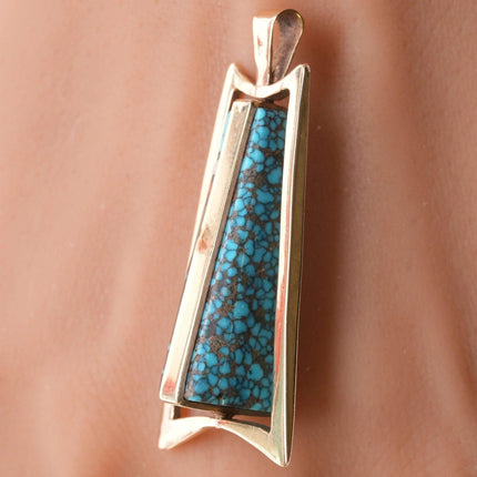 Native American 14k Gold Spiderweb turquoise/Channel inlay spinner pendant - Estate Fresh Austin