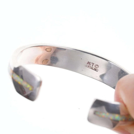 Native American Marie Tsosie Multi-stone Channel inlay sterling cuff bracelet - Estate Fresh Austin